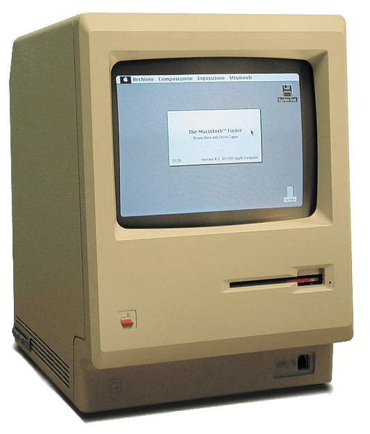 كان حاسوب ماكنتوش الأول عبارة عن قطعة واحدة تتضمن كل أجزاء الحاسوب الداخلية مع شاشة مدمجة - مصدر الصورة: ويكيميدا كومنز